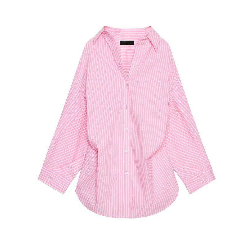 Summer New Product Women's Clothes Stripes Loose Poplin Long Sleeves Shirt 3520608 3067017 2020458