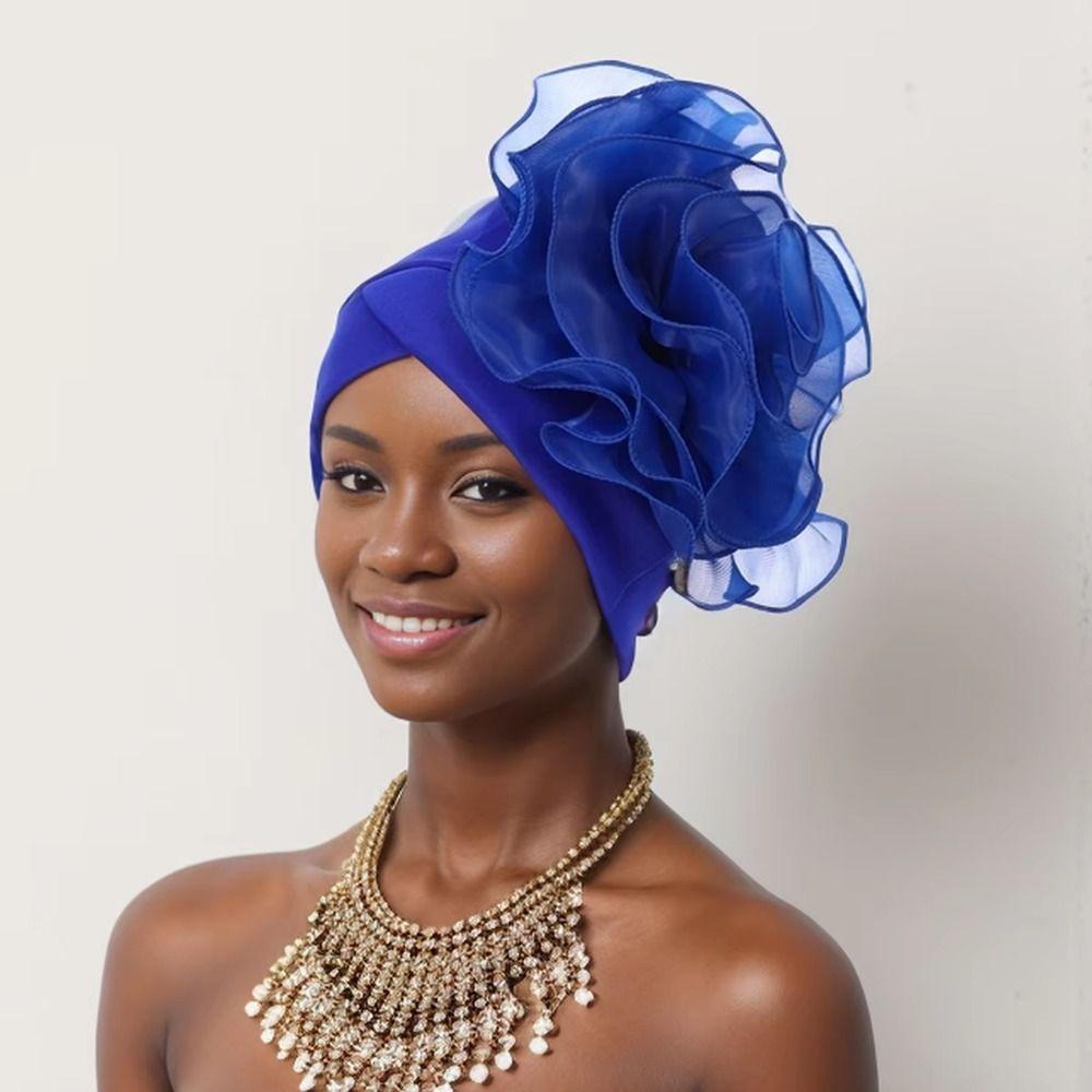 Big Flower Women's Turban Cap Elastic Head Wrap Cap Islamic Headscarf Hair Accessories