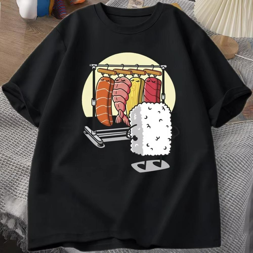 Funny Sushi Graphic Print Tshirt Casual Loose Fit Tee Daily Streetwear Top for Women Men Short Sleeve T Shirt Fashion