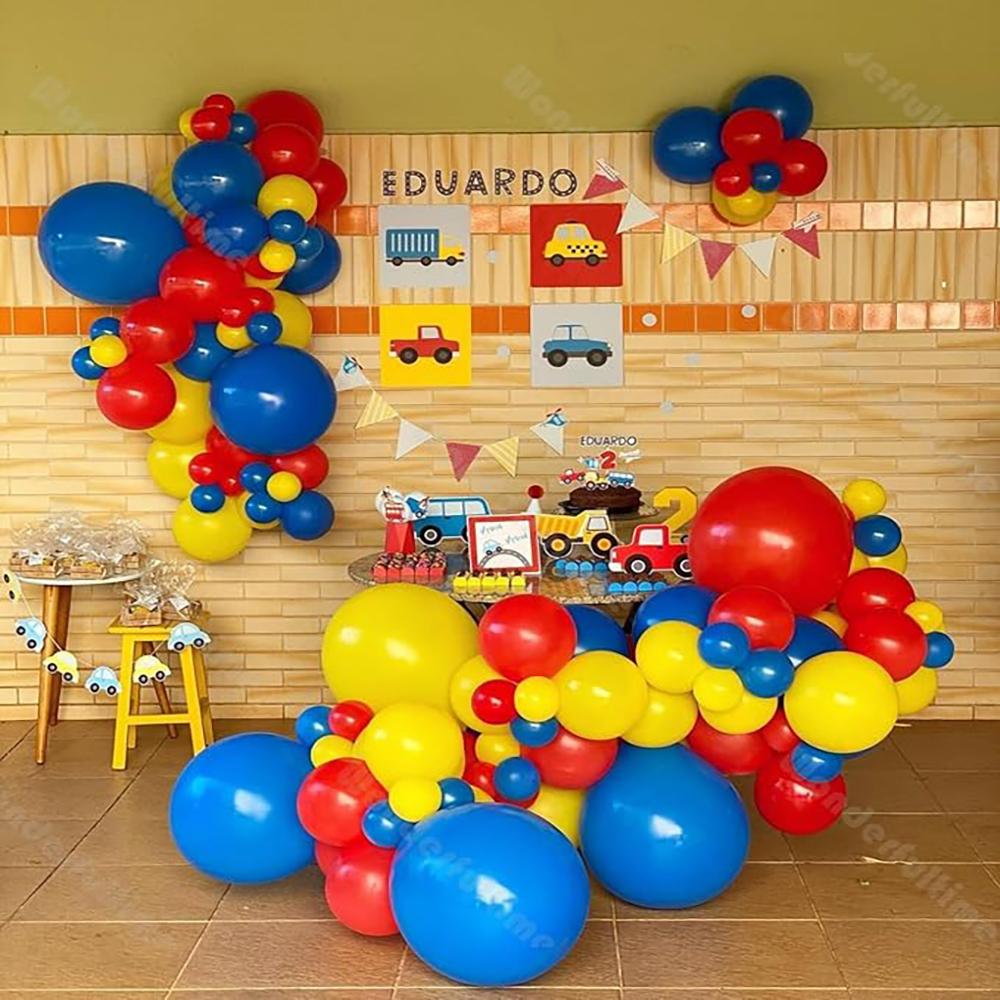 97pcs Guirlande de Ballons Carnaval Cirque Rouge Bleu Jaune Ballon Confetti Kit Arche de Ballons Thème Carnaval Décoration de Remise de Diplôme Anniversaire