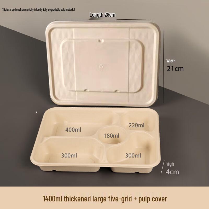 Disposable 1400ml 5-Compartment Food Containers with Paper Lids
