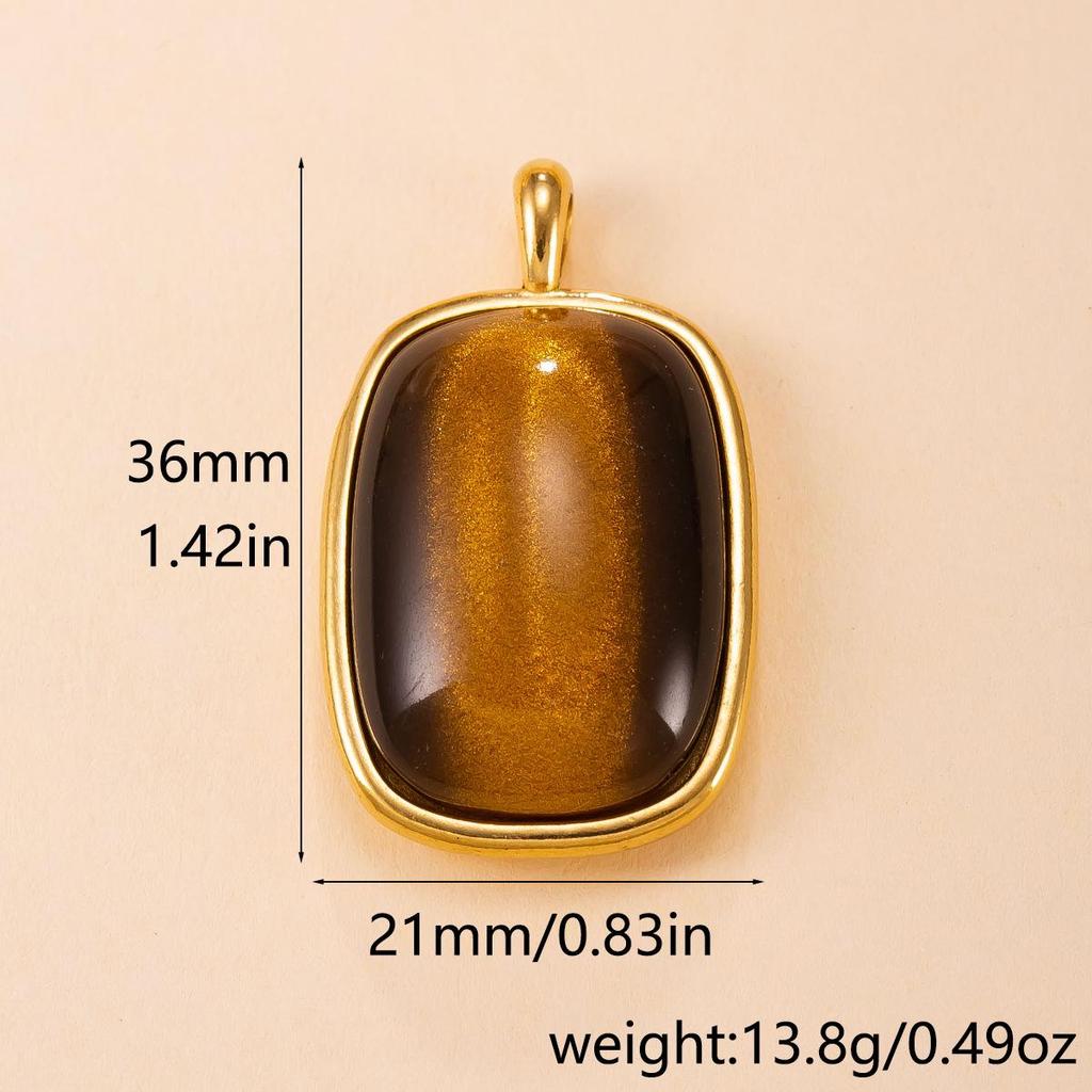 Exaggerated Geometric Tiger Eye Stone Pendant Necklace In Stainless Steel