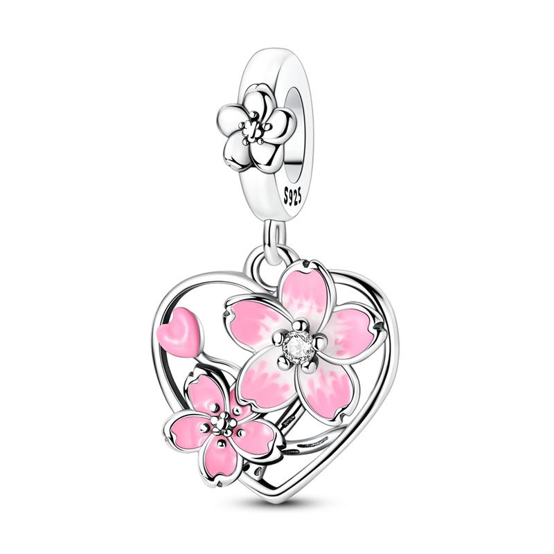 Rotatable Cherry Blossom Charms Bead Copper Dangle Pendant Fit Bangle Bracelet Necklace Diy Jewelry
