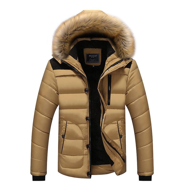 Men's Winter Thick Hooded Jacket with Fur Collar - Warm, Loose, Casual Outdoor Top