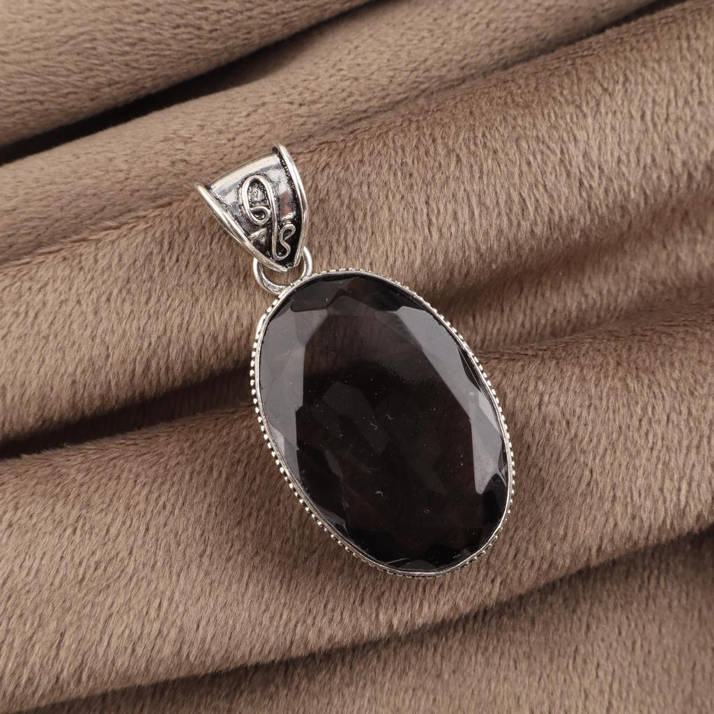 Gray Quartz Gemstone 925 Sterling Silver Pendant 1.8" Handmade Vintage Style Jewelry For Gift PP-71-8