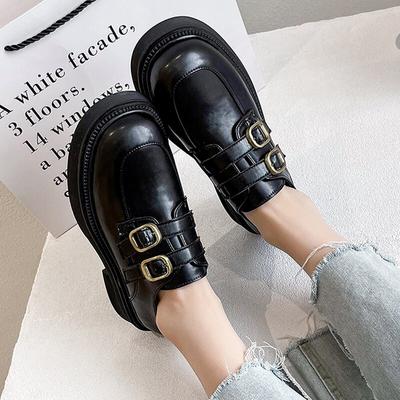 Mocasines de plataforma para mujer, nuevos zapatos de cuero pequeños de estilo británico retro para mujer, zapatos individuales de primavera para mujer, zapatos casuales con hebilla para mujer