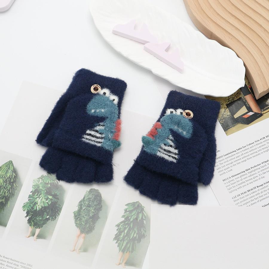 Children's Cute Cartoon Flip-Gloves: Cold-Proof, Half-Finger Winter Writing Warmth for Boys and Girls