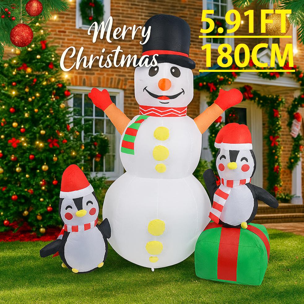 5.91FT Inflatable Snowman Penguins Toys Xmas Yard Lawn Home Party Decorations With LED Lights Christmas Supplies Ornaments Gifts
