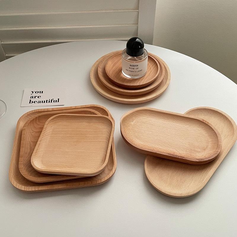 Wheat Stalk Tray Tableware Round Dessert Plate Japanese-Style Durable Heat Resistant Tray Coffee Tea Solid Wood Plate Tray