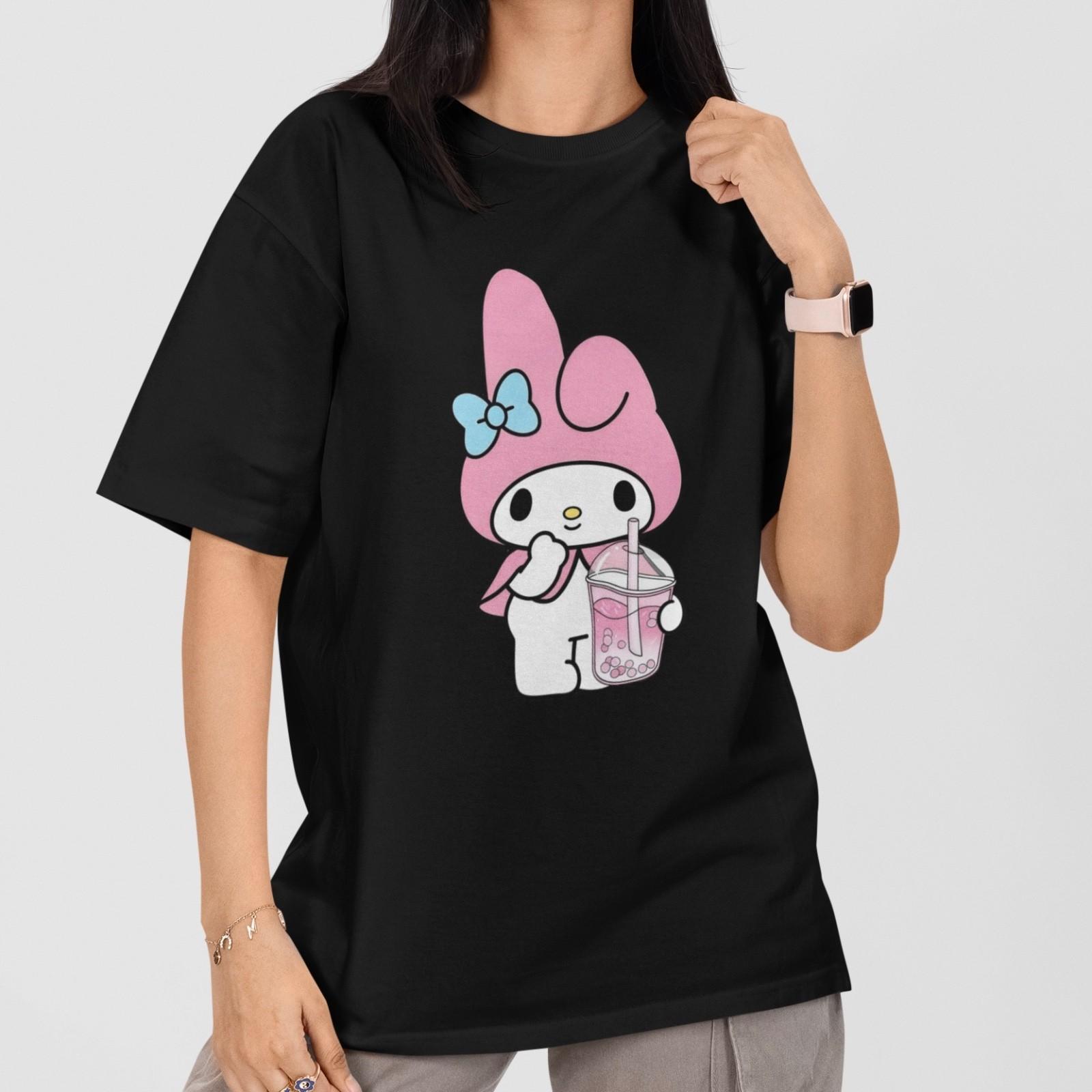 My Melody T-Shirt Cute Boba Drink Graphic Tee Kawaii Sanrio Style Unisex Casual XXXXL