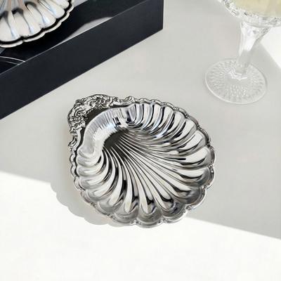 Embossed Details Shell Shaped Dish 304 Stainless Steel Dessert Plate  Table Decoration