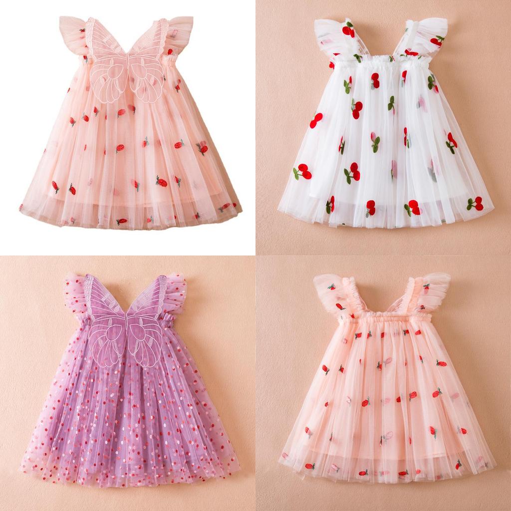 Korean Style Girl Dress With Puffy Wings Summer Cotton Blend For Toddler Girls
