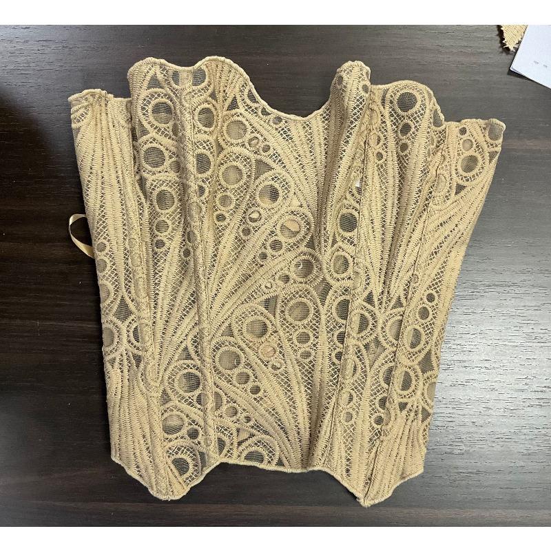 Embroidered Water-soluble Flowers Elasticized Figure-hugging Dress with A Waistband and Back Closure, Showing The Back.