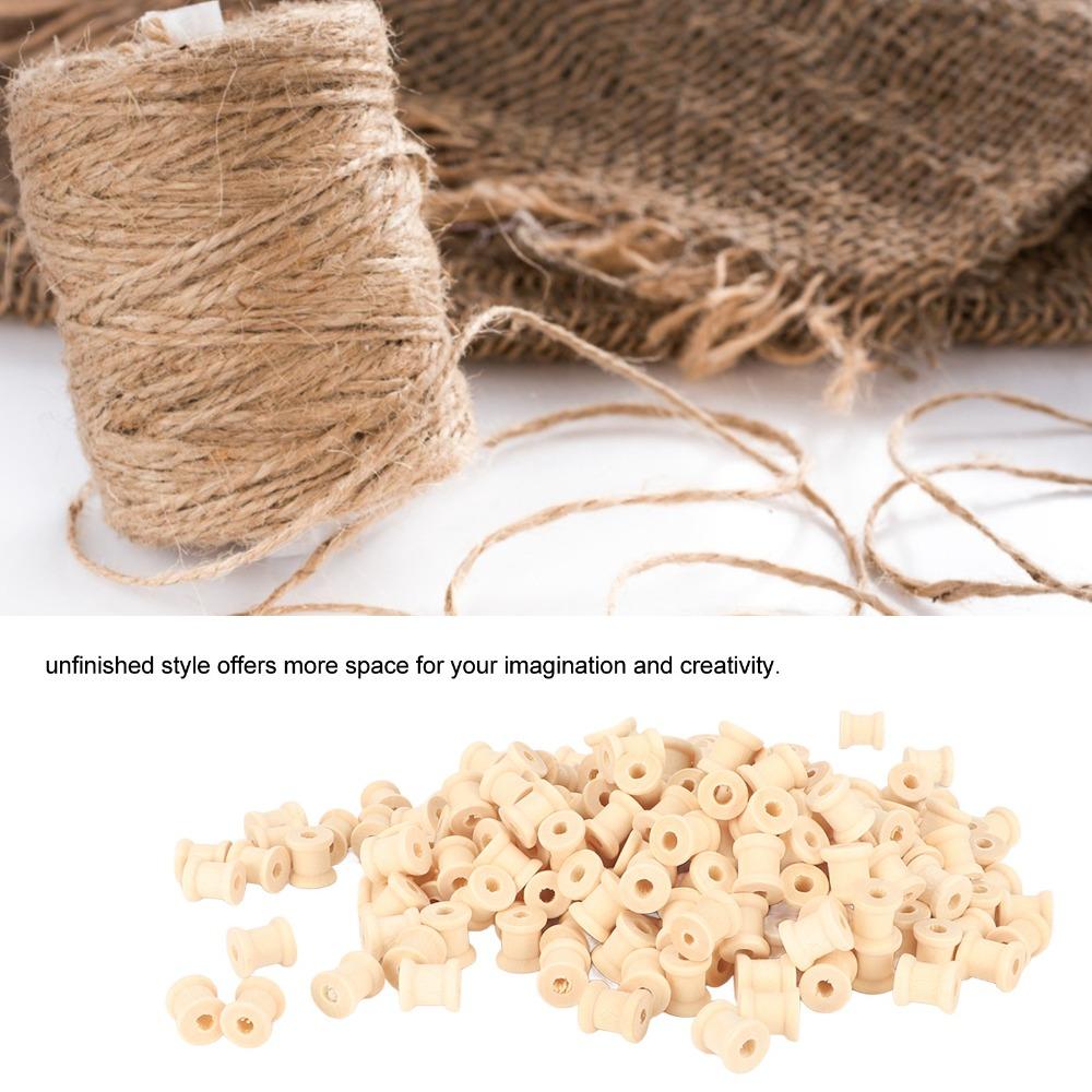 300Pcs Polished Wooden Bobbins Unfinished Barrel Shaped Spools Smooth Empty Wood Spools DIY Craft