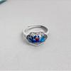 Adjustable Blue Lotus Hollow Ring - Retro Style, Burned Blue Drip Craft, Versatile for Index Finger