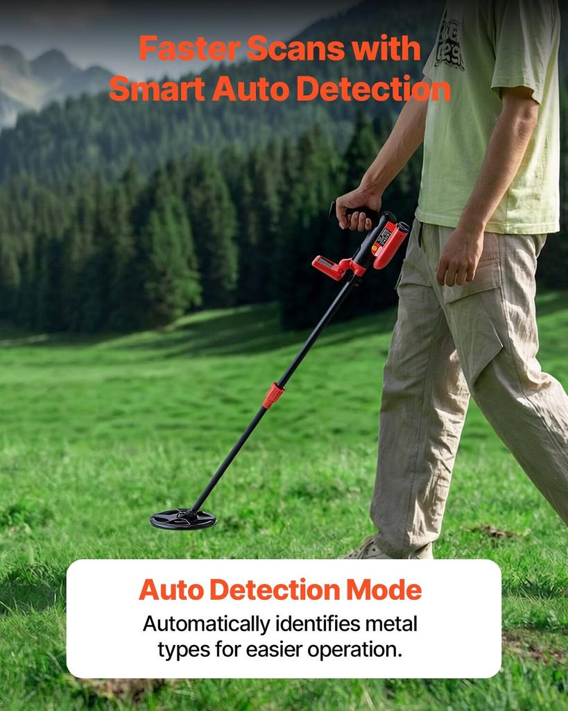 Metal Detector, 152.4 Mm, Lightweight Metal Detector with LCD Display, P68 Waterproof Search Coil, Adjustable 580-860 Mm High Accuracy Gold Detector,
