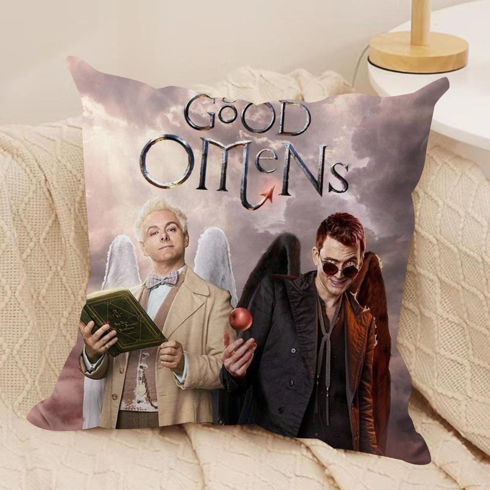 Tv GGood Omens Cushion Cover Silky Short Plush DoubleSided Printed Pillow Case for Sofa All Seasons Home Decor Gift