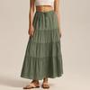Women's Cotton Skirt High Waist Elastic Lace-up Large Swing Skirt Loose Stitching Long Skirt