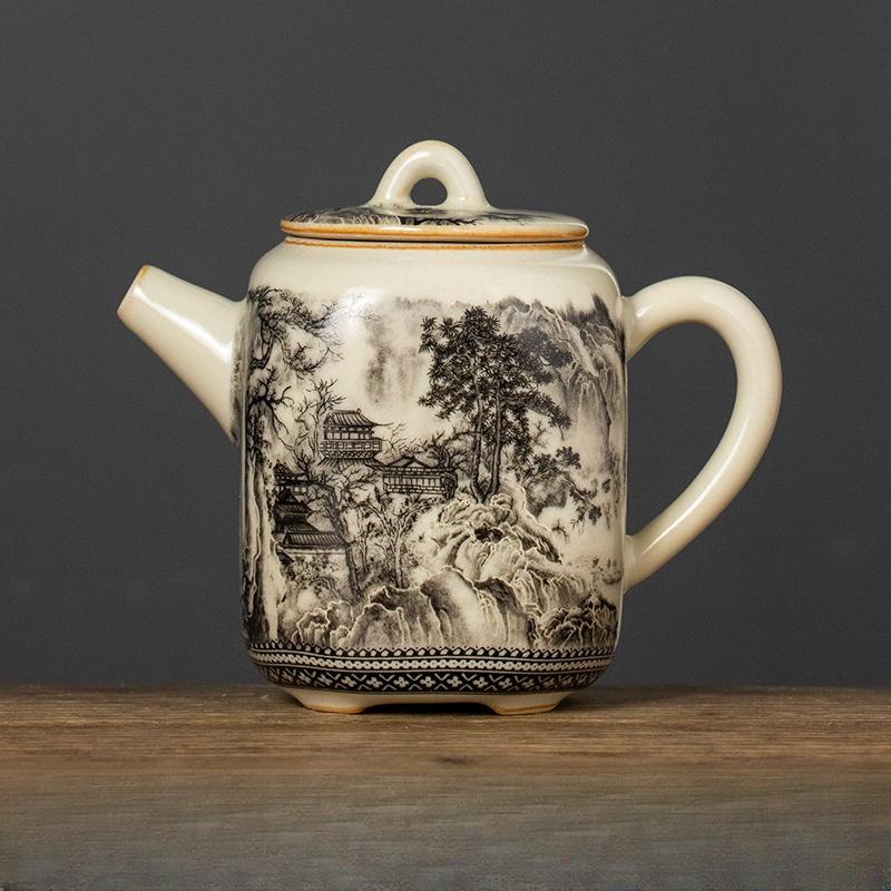 180ML Ru Kiln Landscape Teapot Pot Teapot Vintage Tea Brewing Kettle With Ball Hole Tea Items Pot For Tea Tea Maker