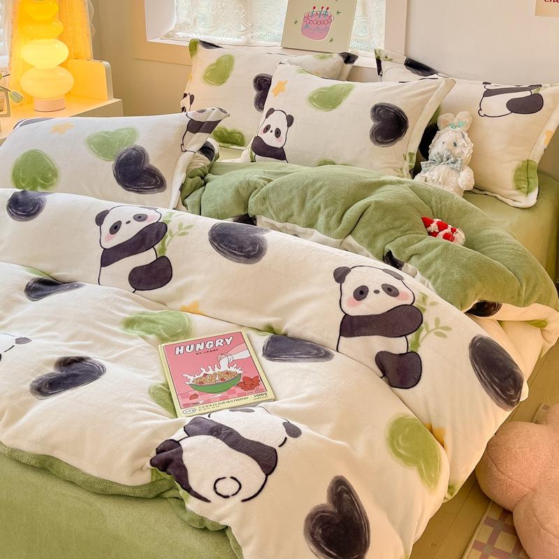 Thickened Milk Fleece Four-Piece Set Cartoon Coral Fleece Quilt Cover Fleece Bedding Flannel Sheets