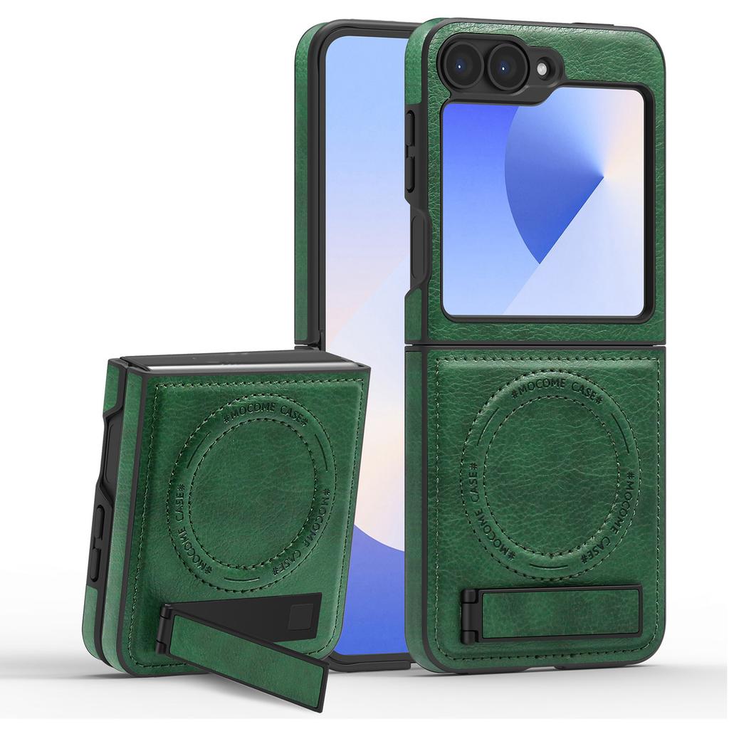 For Samsung Galaxy Z Flip7 FE 5G/Z Flip6 5G Magnetic Case Kickstand Leather Phone Back Cover