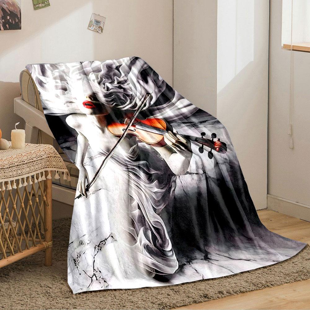 Flowing white fabric, vibrant violin, and bold red lips on marble. for all seasons blanket lunch break throw gift