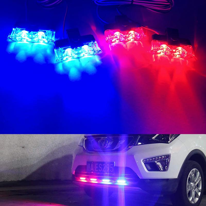4 In 1 2 LED Vehicle Clip Signal Light Universal Car Front Grille Emergency Strobe Light Police Flashing Warning Lamp DIY Accessories