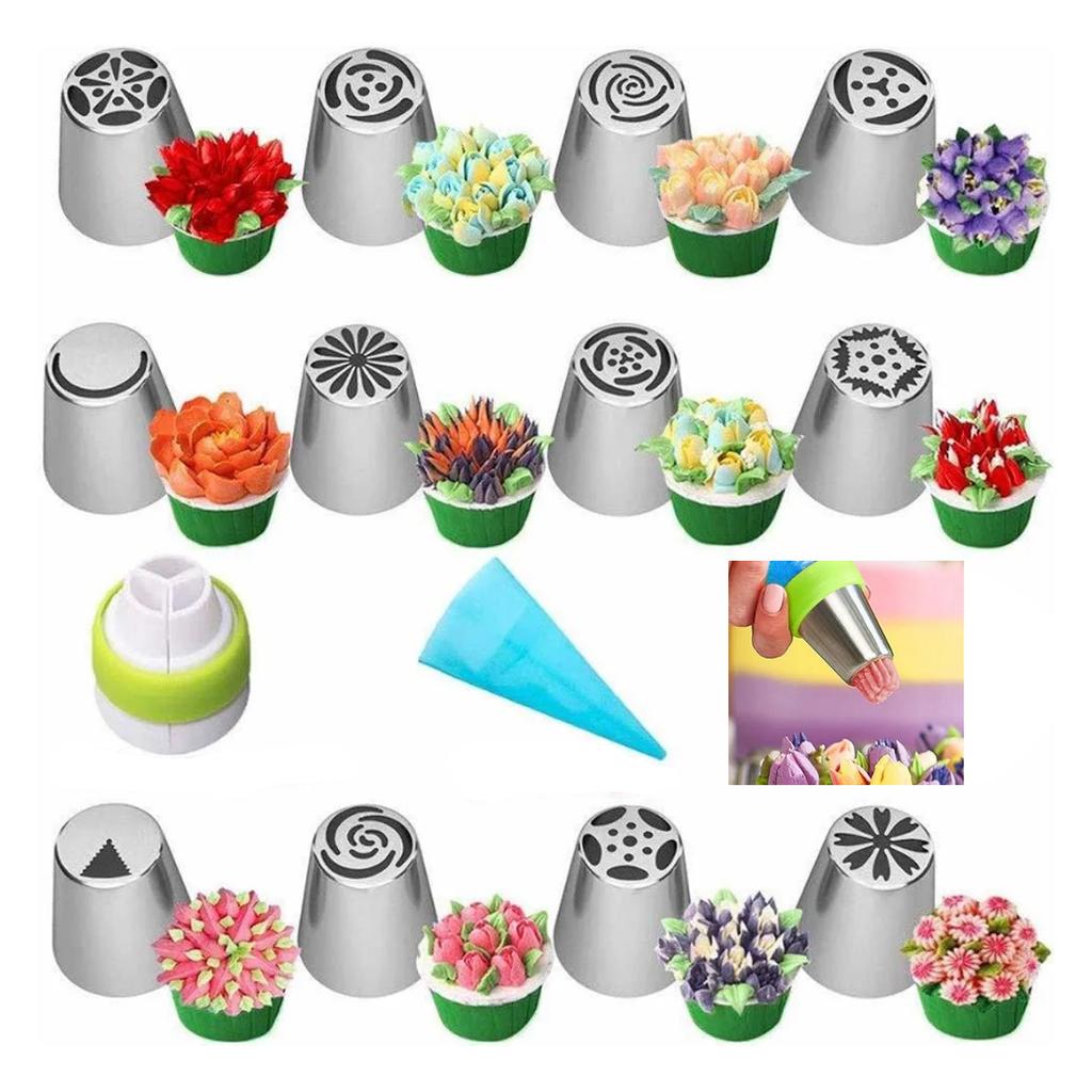 14Pcs Russian Piping Tips Set Complete Flower Frosting Icing Nozzles Cake Decorating Baking