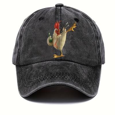 1 Unisex Y2K Style Printed Rooster Washed Baseball Cap Outdoor Hat Suitable for Outdoor Sports Sunshade and Daily Commuting