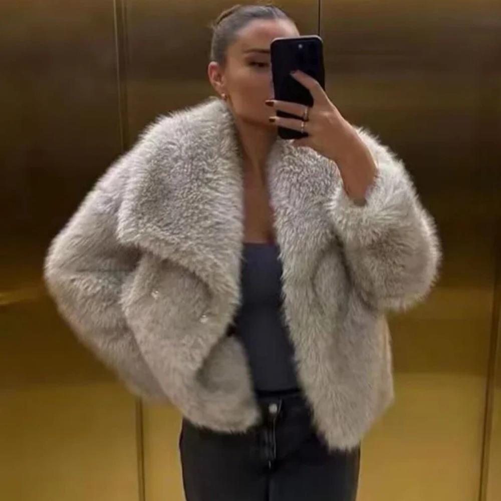 VAYLA Woman Autumn Winter Faux Fur Coat Plush Fluffy Women's Jacket New in Outerwears White Red Gray Black Wool Blends Coats