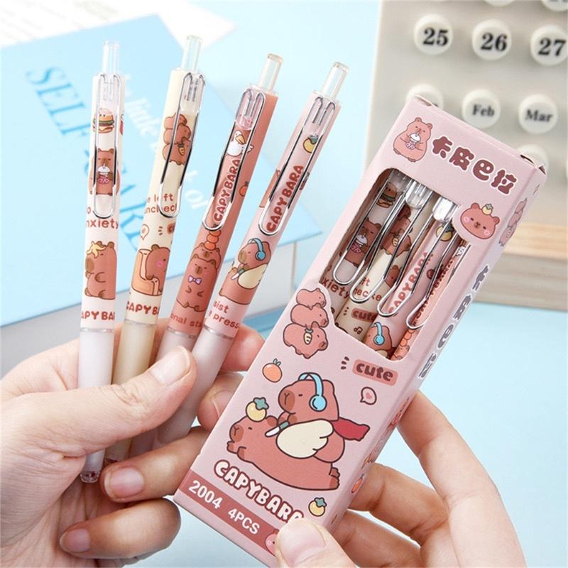 4PCS Cartoon Gel Inks Pen Retractable Gel Pen with Metal Clip Ergonomic Grip 0.5MM Tip Black Inks for Office School
