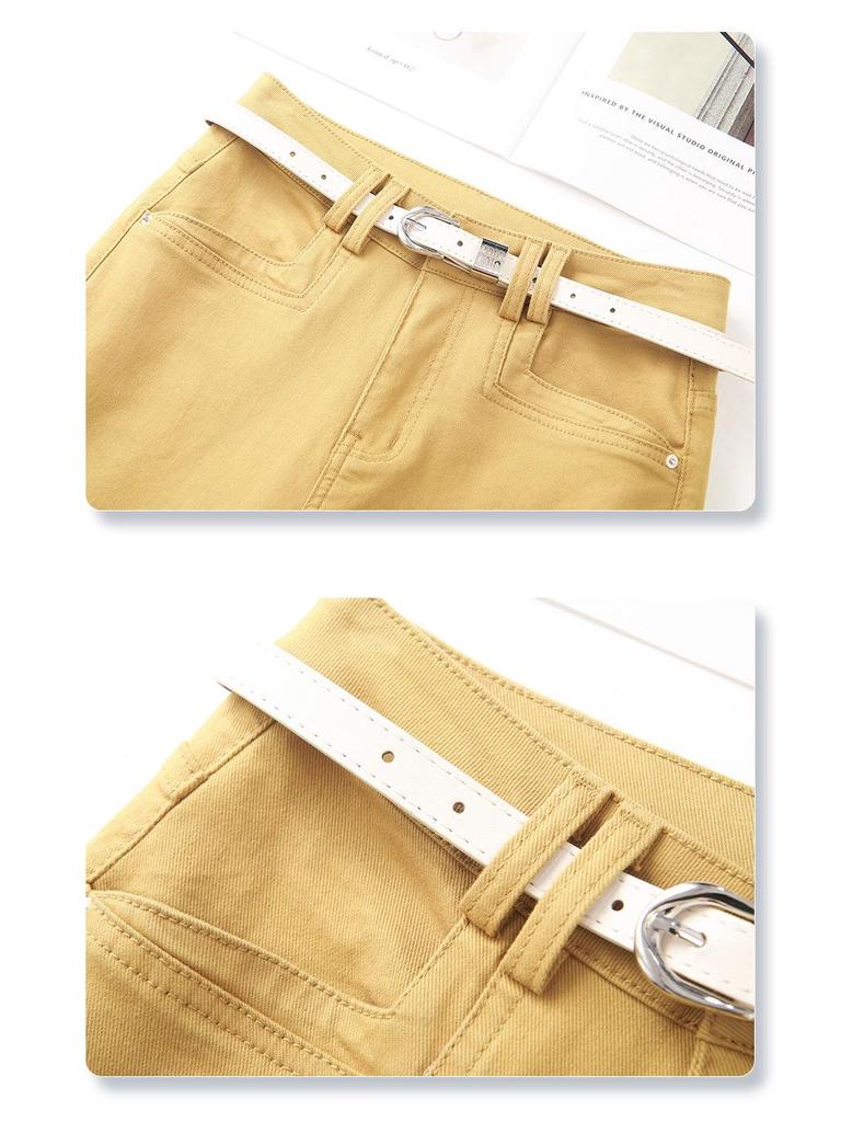 Yellow Retro High-Waist Wide Leg Jeans for Women - 2025 Spring/Autumn Slim Fit Cropped Pants