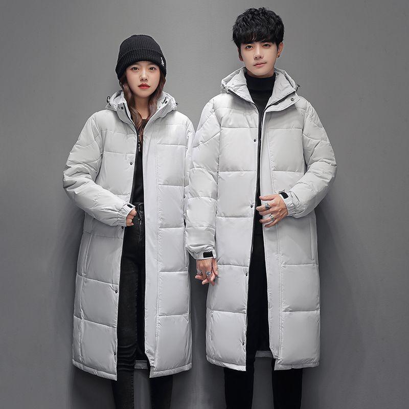 Hooded long men and women winter cotton jacket jacket thickened warm lightweight jacket casual loose comfortable down jacket