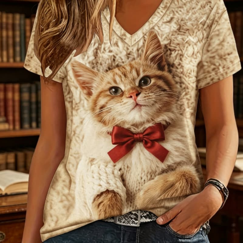 

Ladies Casual Short Sleeve V Neck T-Shirt XL