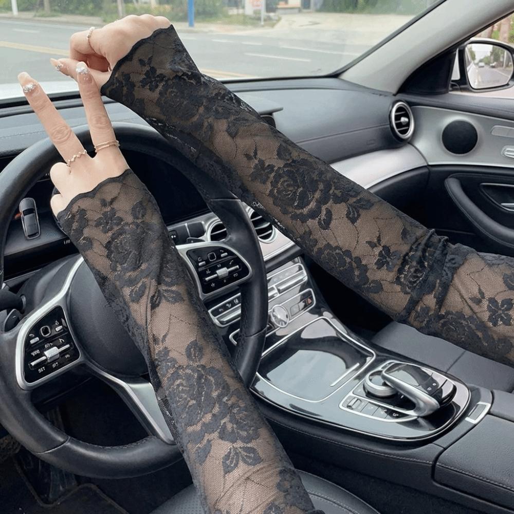 

1 Pair Fashion UV Protection Arm Sleeves Long Breathable Fingerless Long Gloves Lace Arm Sleeve Sports чёрный
