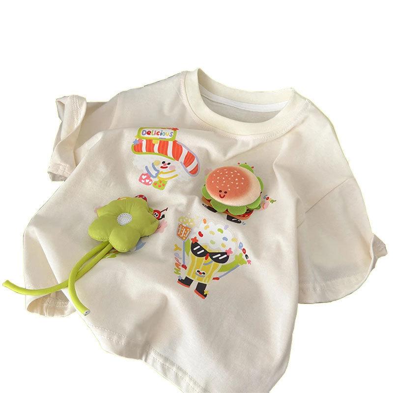 3D Hamburger Doll Children's Cotton Summer T-Shirt - Cute, Loose Fit, Short Sleeve