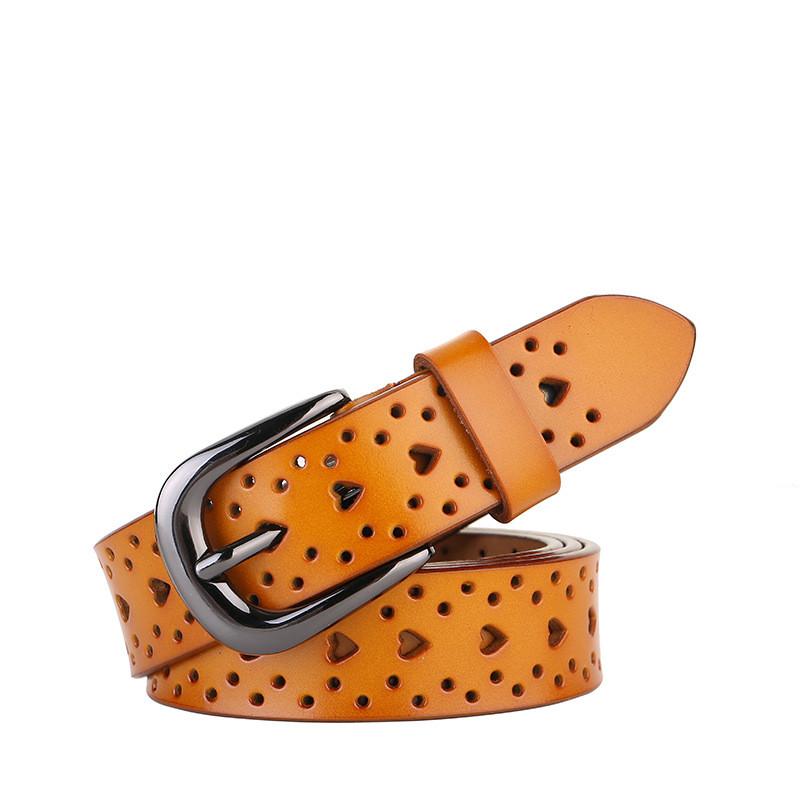 Leather Shaped Heart Belt Women Hollow Heart Design Silver Alloy Daily Buckle