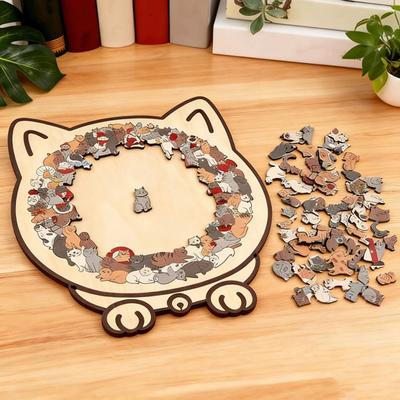 135-teiliges Katzenförmiges Holzpuzzle Mailard/Macaron/Holz/Morandi-farbiges Tierformpuzzle für Erwachsene Katzenliebhaber
