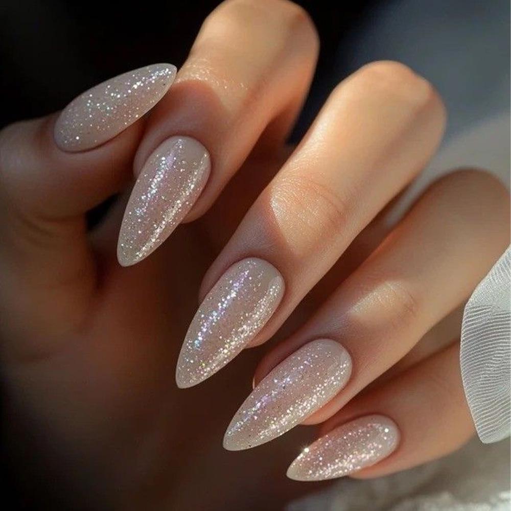 Набор миндалевидных блестящих накладных ногтей - 24 съемных штуки