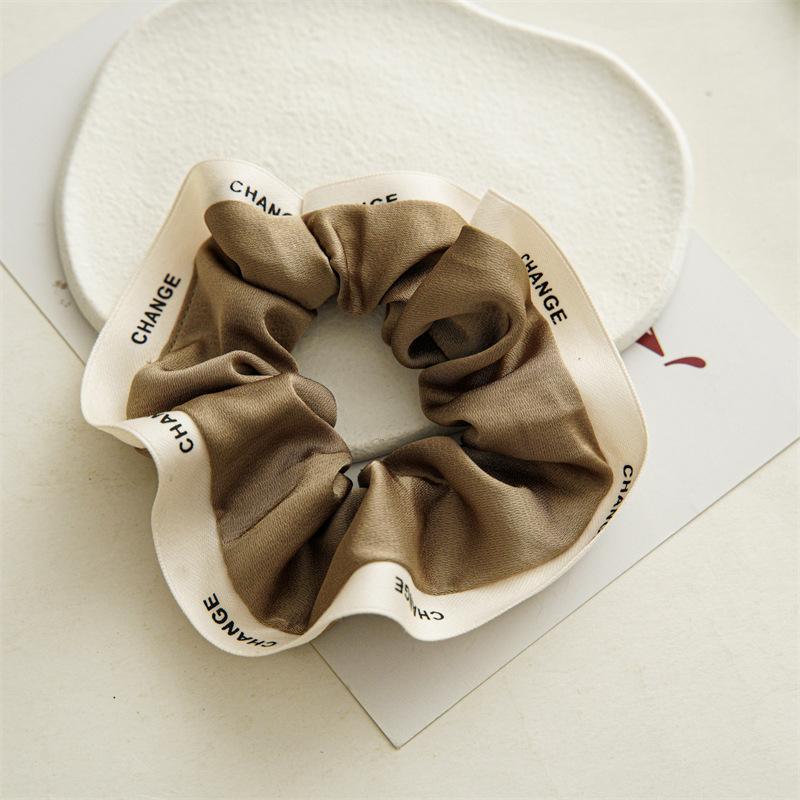 French Elegant  Korean Style Fashion Letter Ribbon Edge Elastic Scrunchies Satin Hair Ties Scrunchi for Women Girls