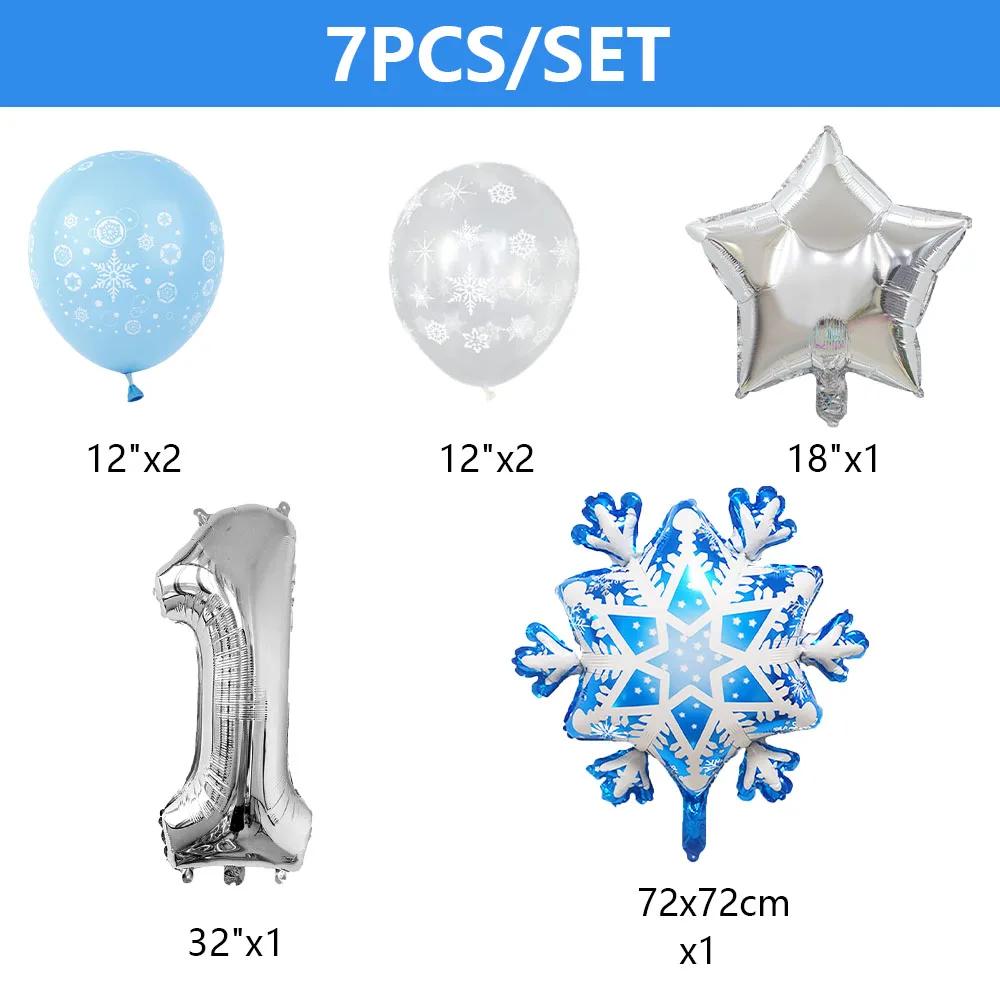 7Pcs Snowflake 32 inch Number 1-9 Foil Balloon Set Winter Snowflake Frozen Theme Balloons Birthday Party Holiday Decorations