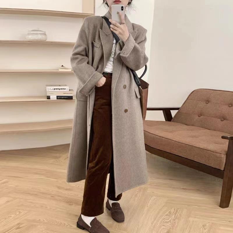 

Новое осенне-зимнее пальто из длинношерстной альпаки с двухсторонним шерстяным покрытием для женщин с толстыми подплечниками Шерстяное пальто для женщин M