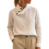Women Tops Stand Collar Bevel Button Neckline Long Sleeve Pullover Tops Solid Color Loose Fit Casual Tops Work Party Daily Wear