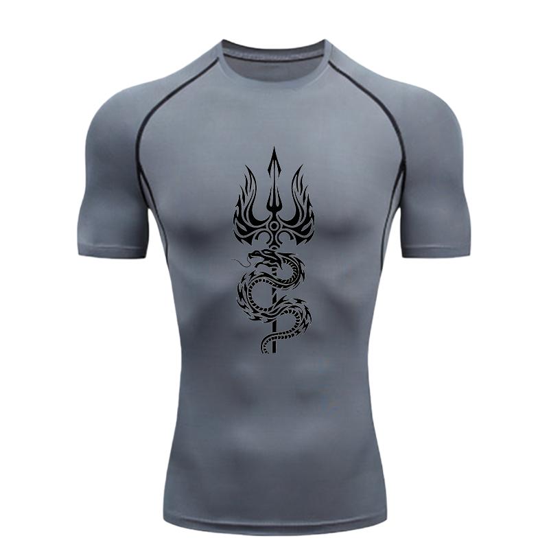 

Trident and Snake Pattern Men s Sports T-shirt Training Fitness Compression Rashgard Tops Quick Dry Short Sleeve T-Shirt S
