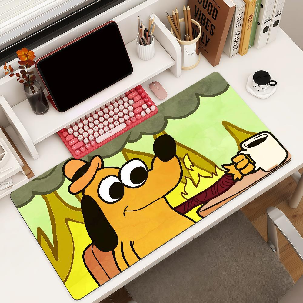 This Is Fine Dog Mouse Pad Square Office Gaming Desk Mat Waterproof Nonslip Rubber Decorative