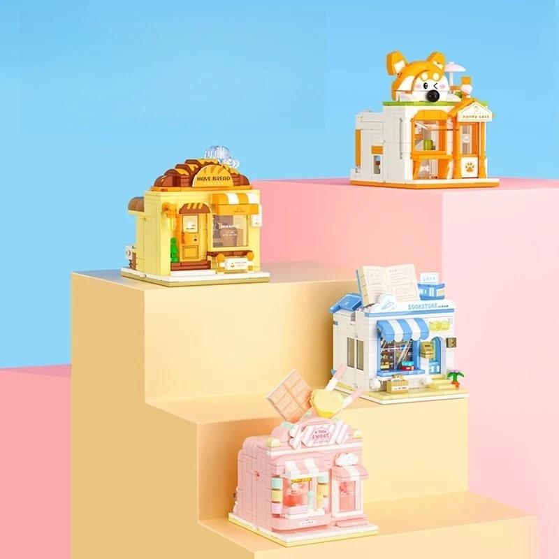 Street View Building Blocks Creative Paradise Children's Educational Assembly Cute Toy Store Handmade Diy Model Ornaments Gifts
