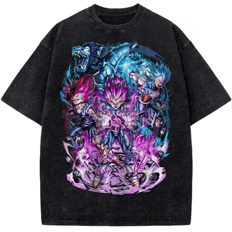 Hot Sale Dragon Ball Vegeta IV Graphic Print T-Shirt Men Women Streetwear Harajuku Fashion Vintage Washed Cotton Summer New Tee Casual Oversized Top