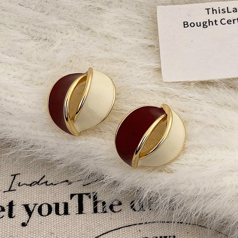 PONYKISS Sterling Silver Red Enamel Geometric Stud Earrings for Women Vintage Fine Minimalist Light Luxury Accessory