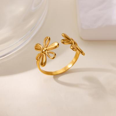 Stainless Steel Two Flowers Ring for Women 18K Gold-plated Anti Fading Adjustable Rings Wedding Prom Jewelry Christmas Gift 2026