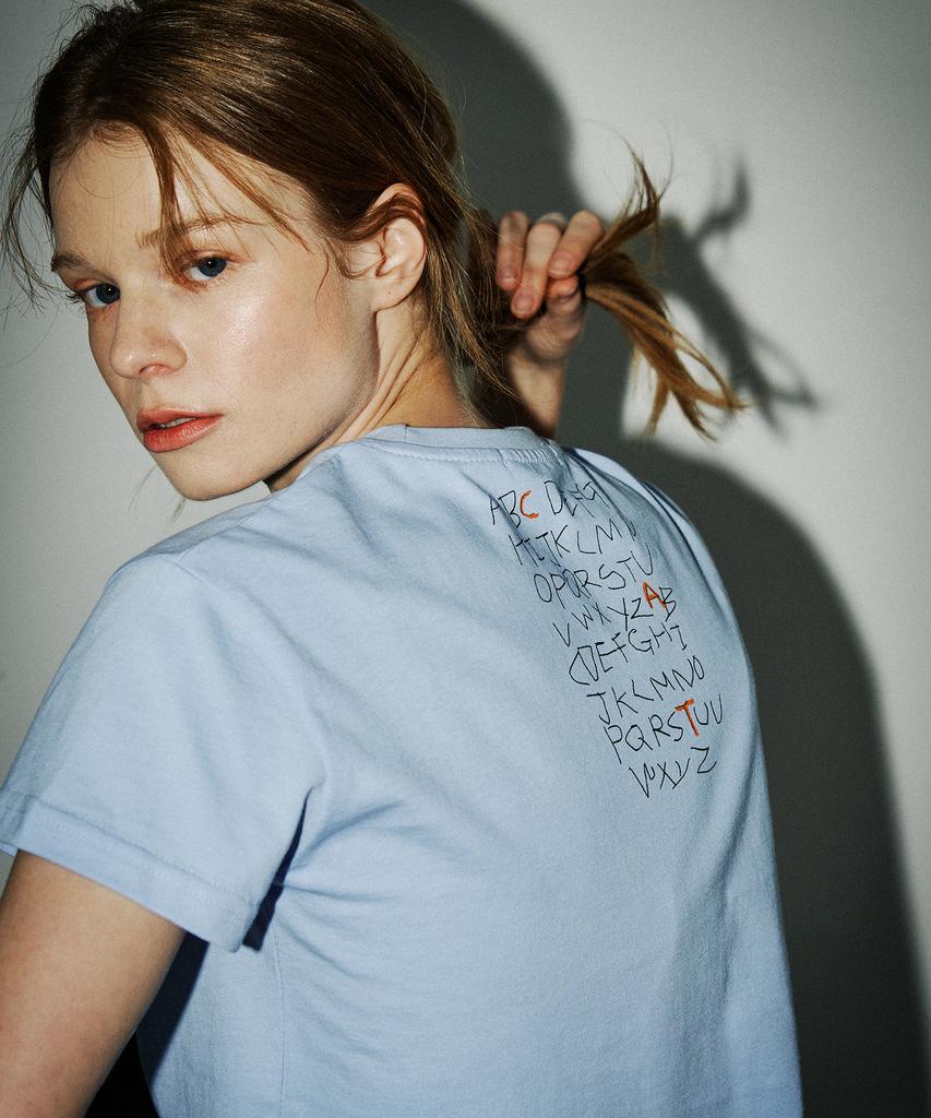 SARANAGI Se01-Crop Doodle Tshirt Sky Blue